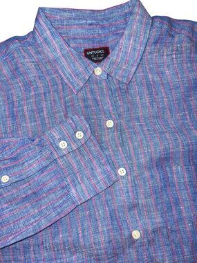 NWT women's linen UNTUCKit blue purple shirt size 4 Zell NEW